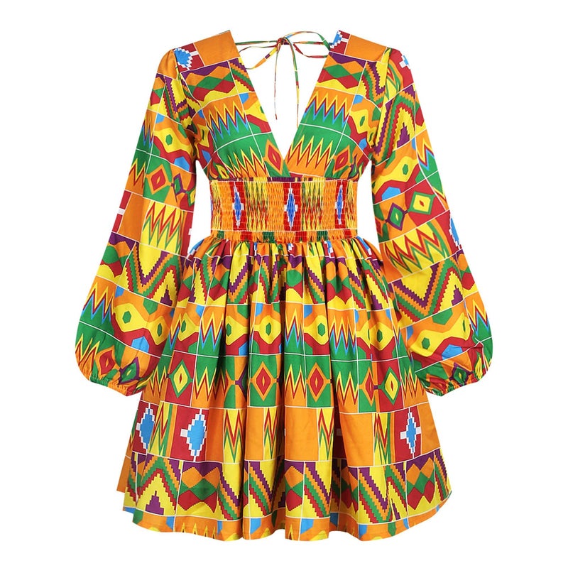 Mocure African Dashiki Printing Dress Long Sleeve A Line Swing Dresses - Image 2